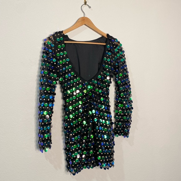 Lulu's Exceptional Radiance Black Multi Iridescent Sequin Backless Mini Dress - Picture 9 of 10